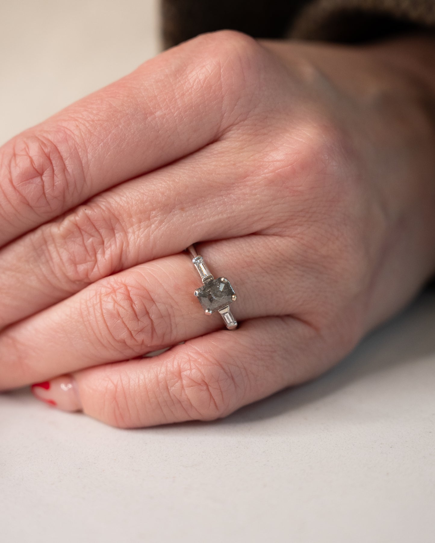 .87 Emerald Cut Salt & Pepper Diamond Engagement Ring