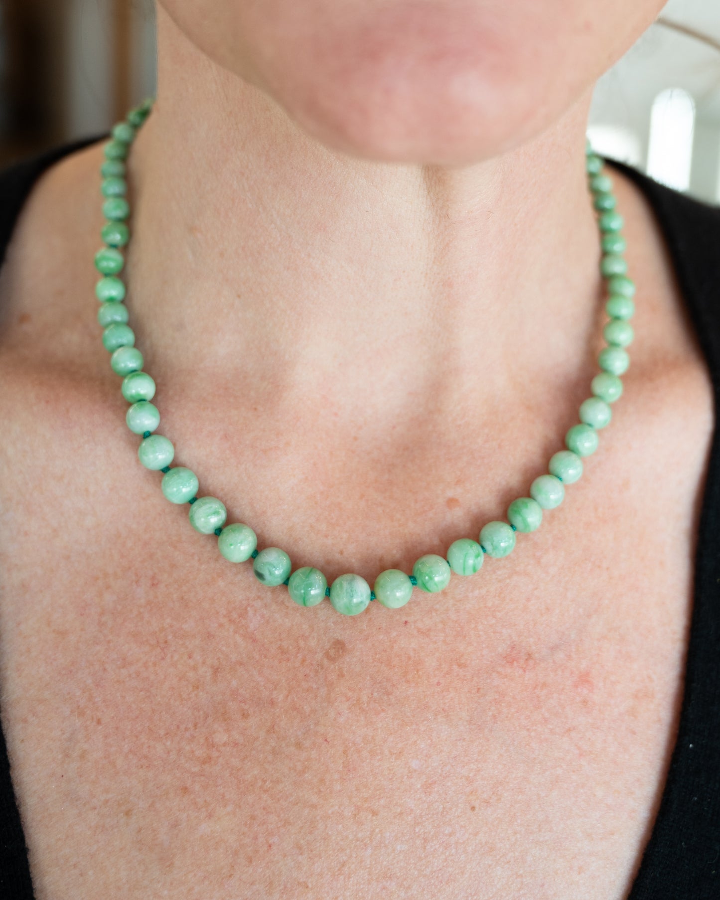 Graduated Beaded Jade Necklace in 14k Yellow Gold