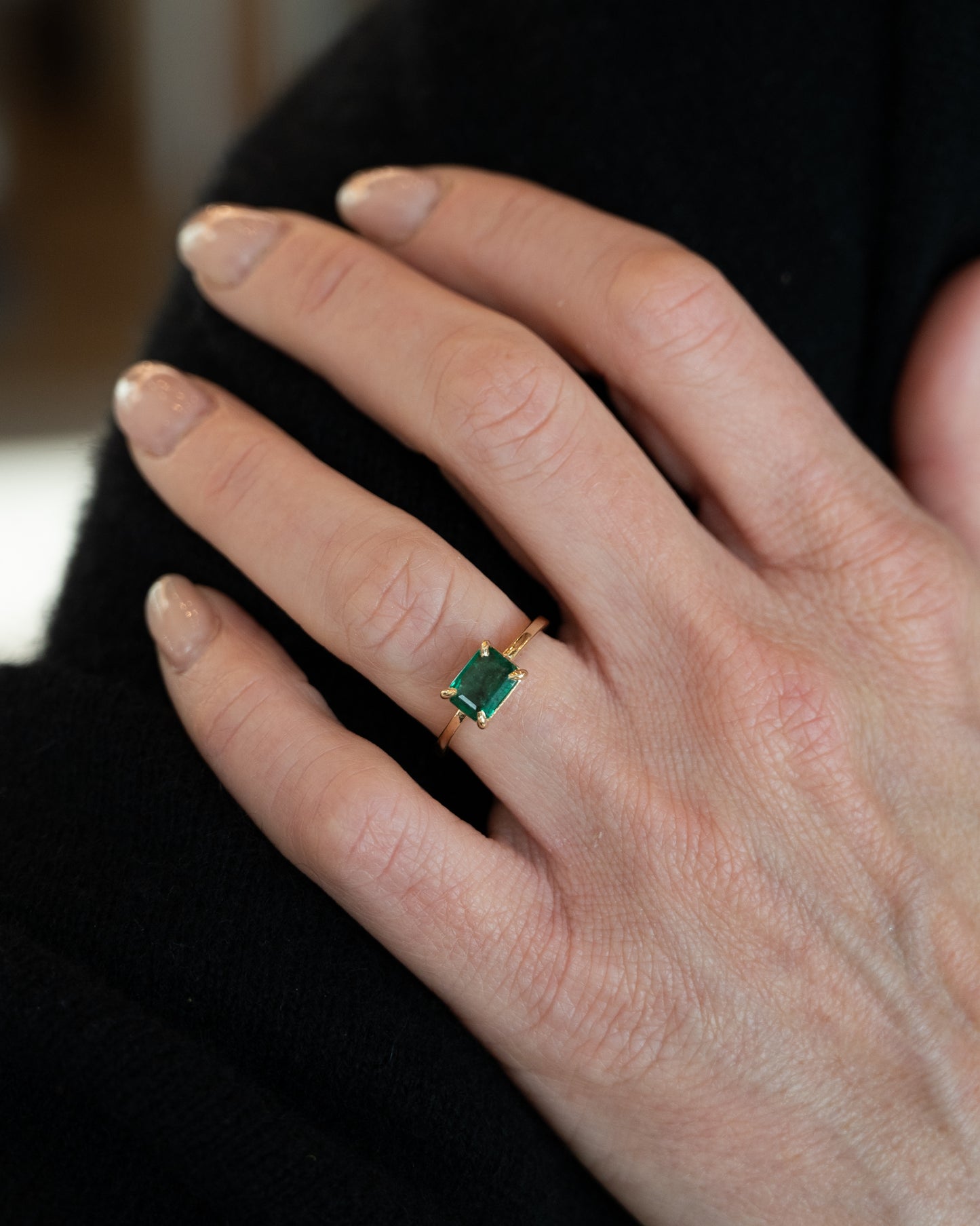 .96 East-West Emerald Engagement Ring in 14k