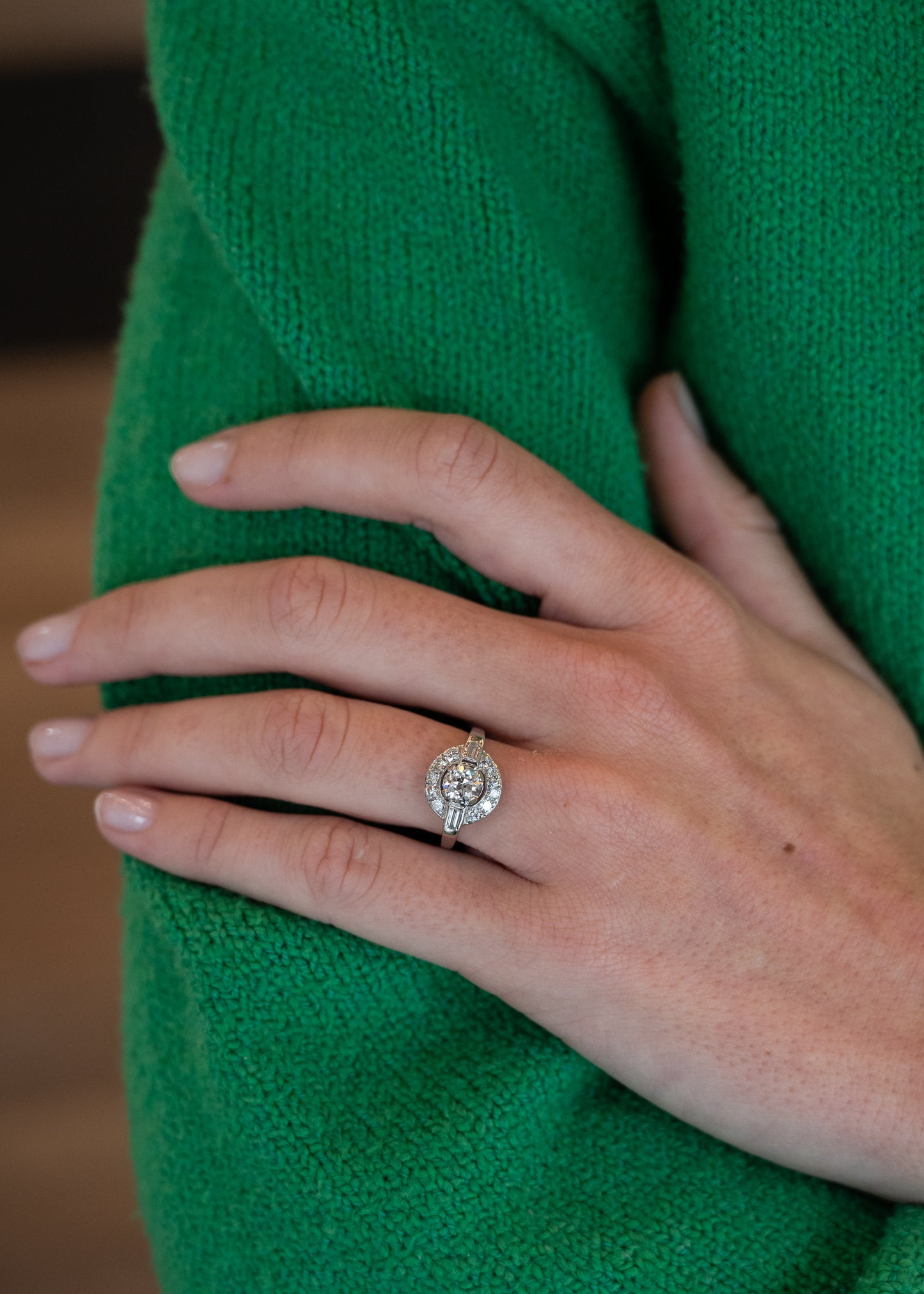 .70 GIA Vintage Diamond Halo Engagement Ring Platinum