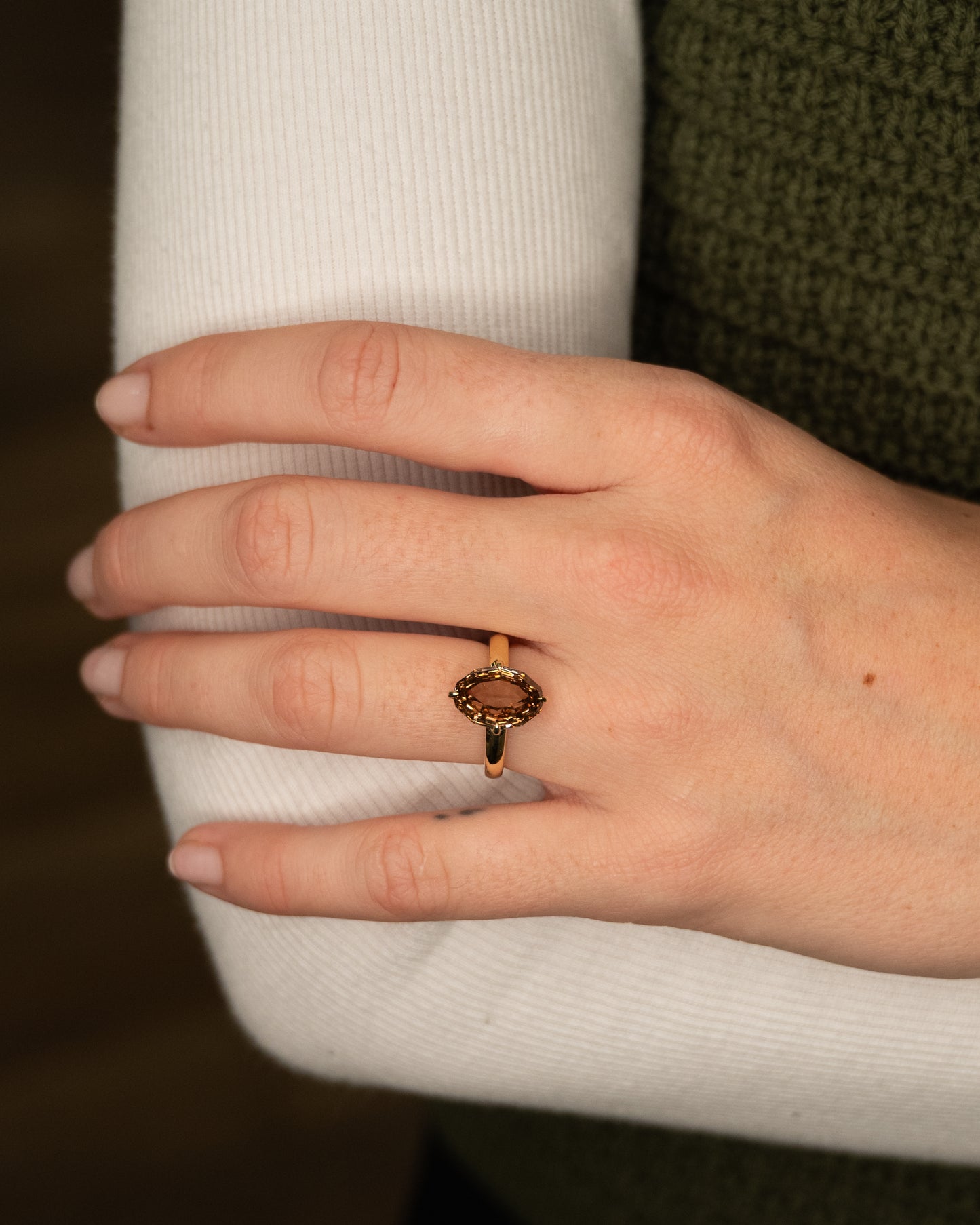 3.58 Oval Step Cut Cognac Diamond 18k Yellow Gold