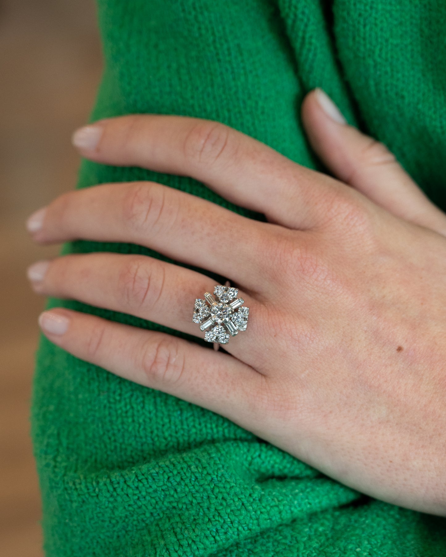 .63 Round & Baguette Diamond Cocktail Ring in Platinum