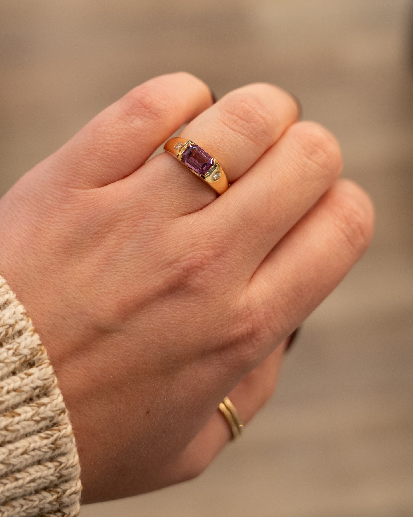 1.56 Emerald Cut Rhodolite Garnet 18k Yellow Gold