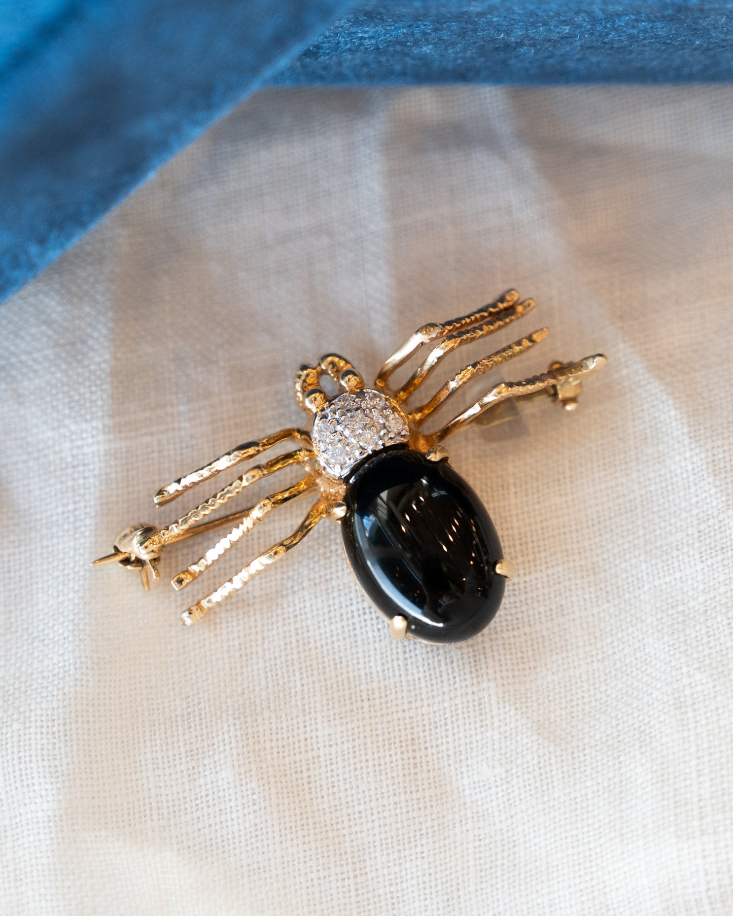 4.40 Onyx & Diamond Spider Brooch 18k Yellow Gold