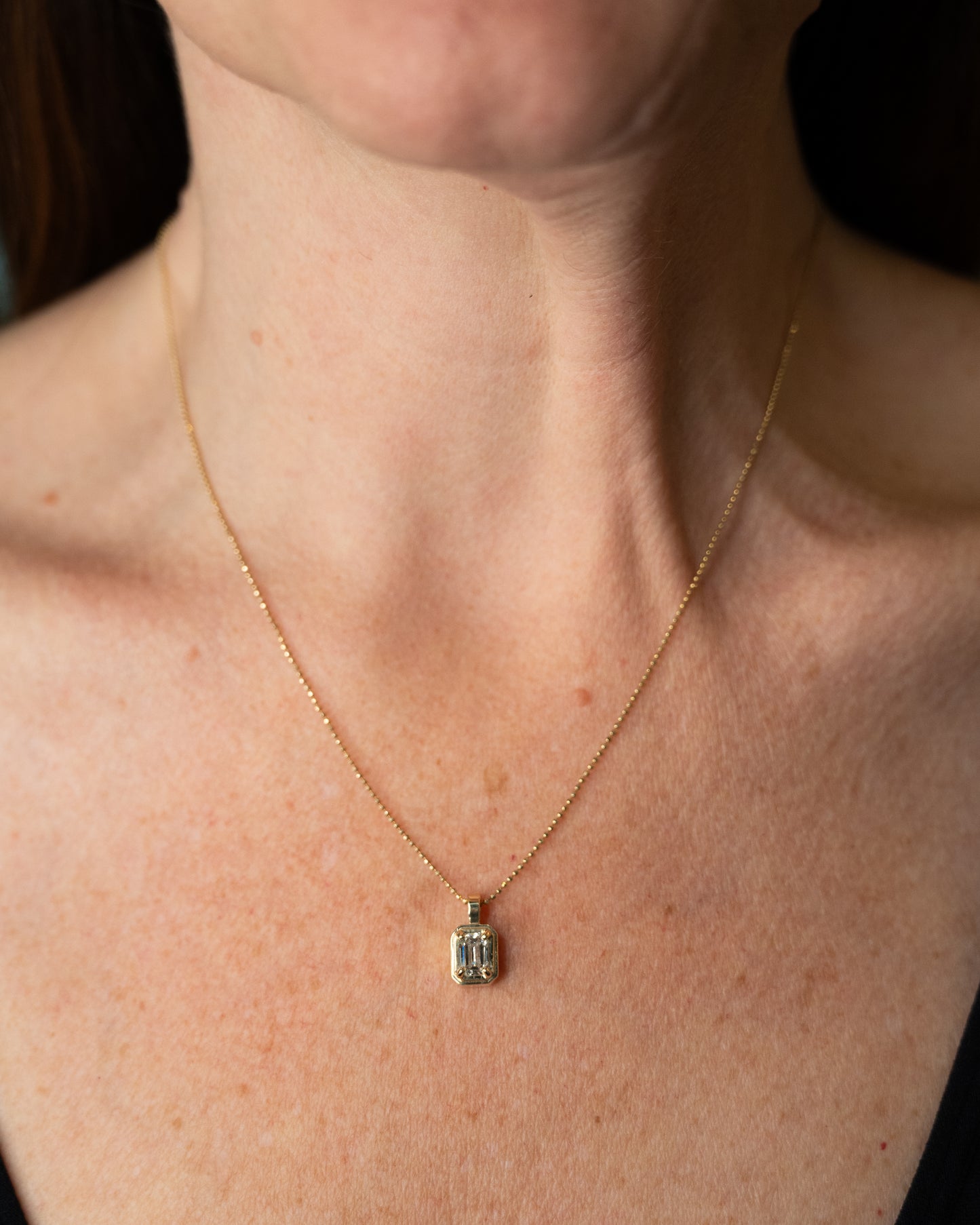 .85 Emerald Cut Diamond Pendant Necklace 14k