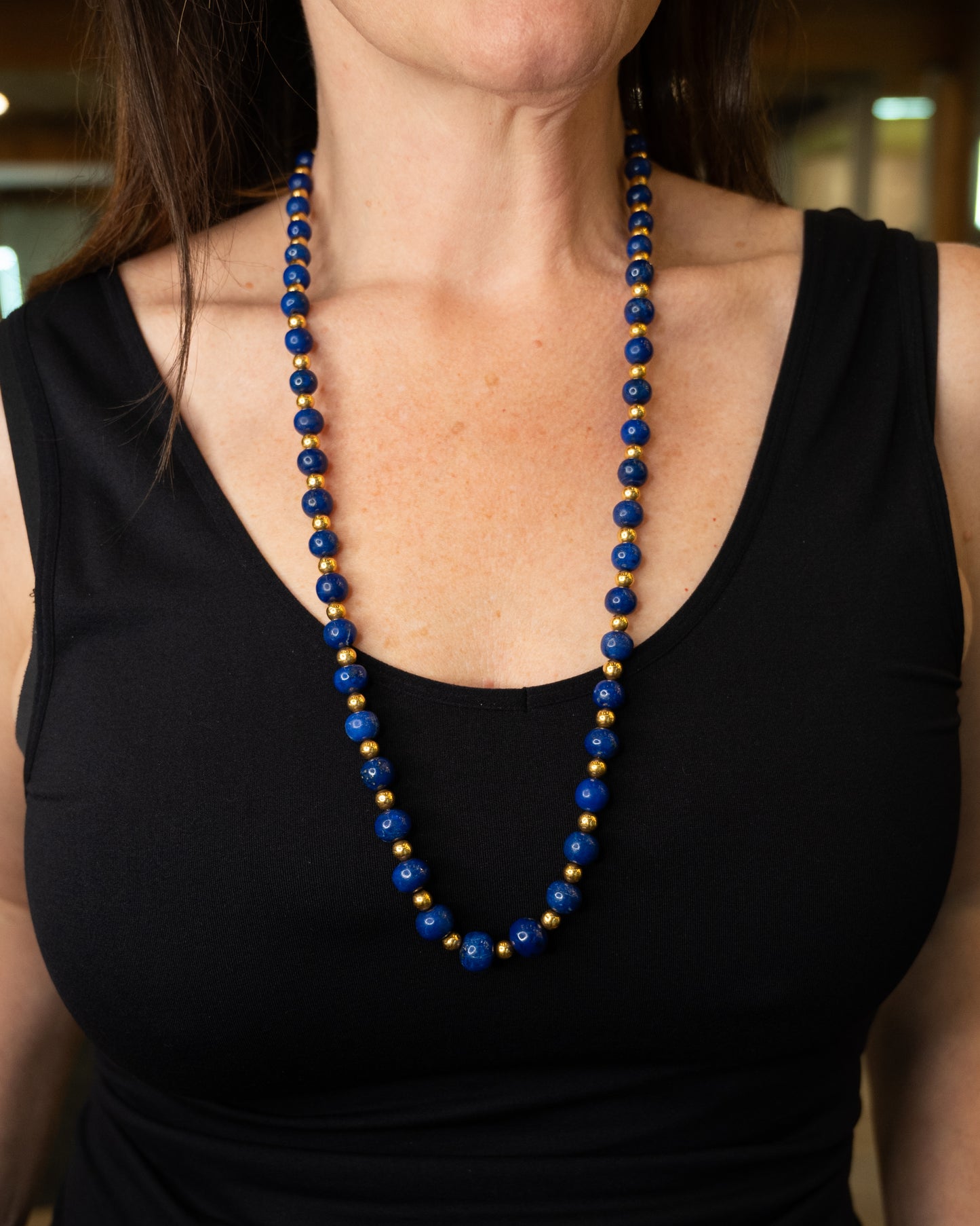 Vintage Mid-Century Lapis Lazuli Necklace in 14k