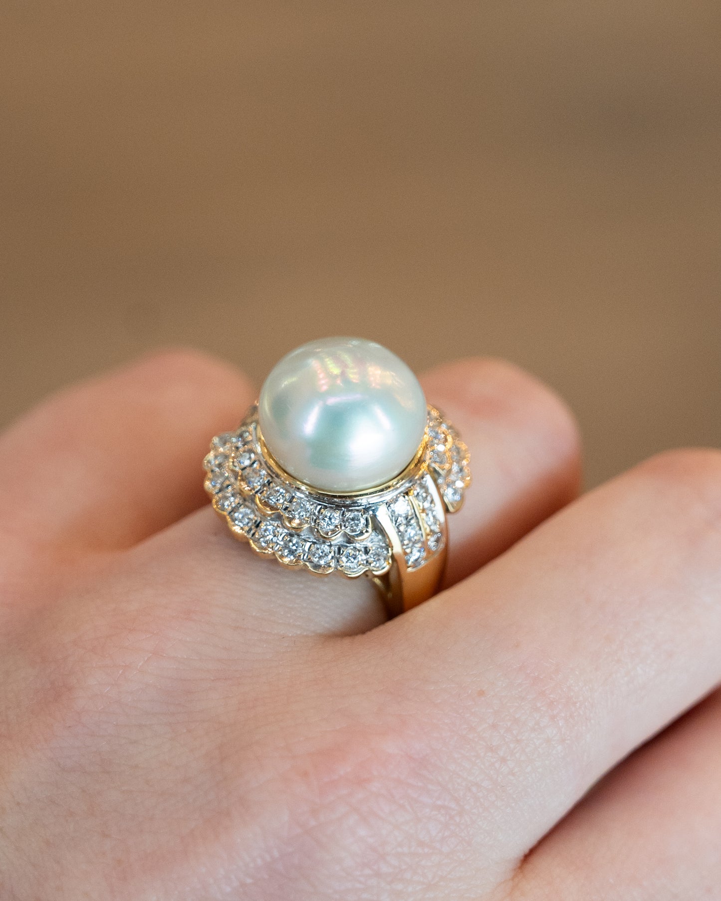 Mabe Pearl & Diamond Cocktail Ring 18k Yellow Gold
