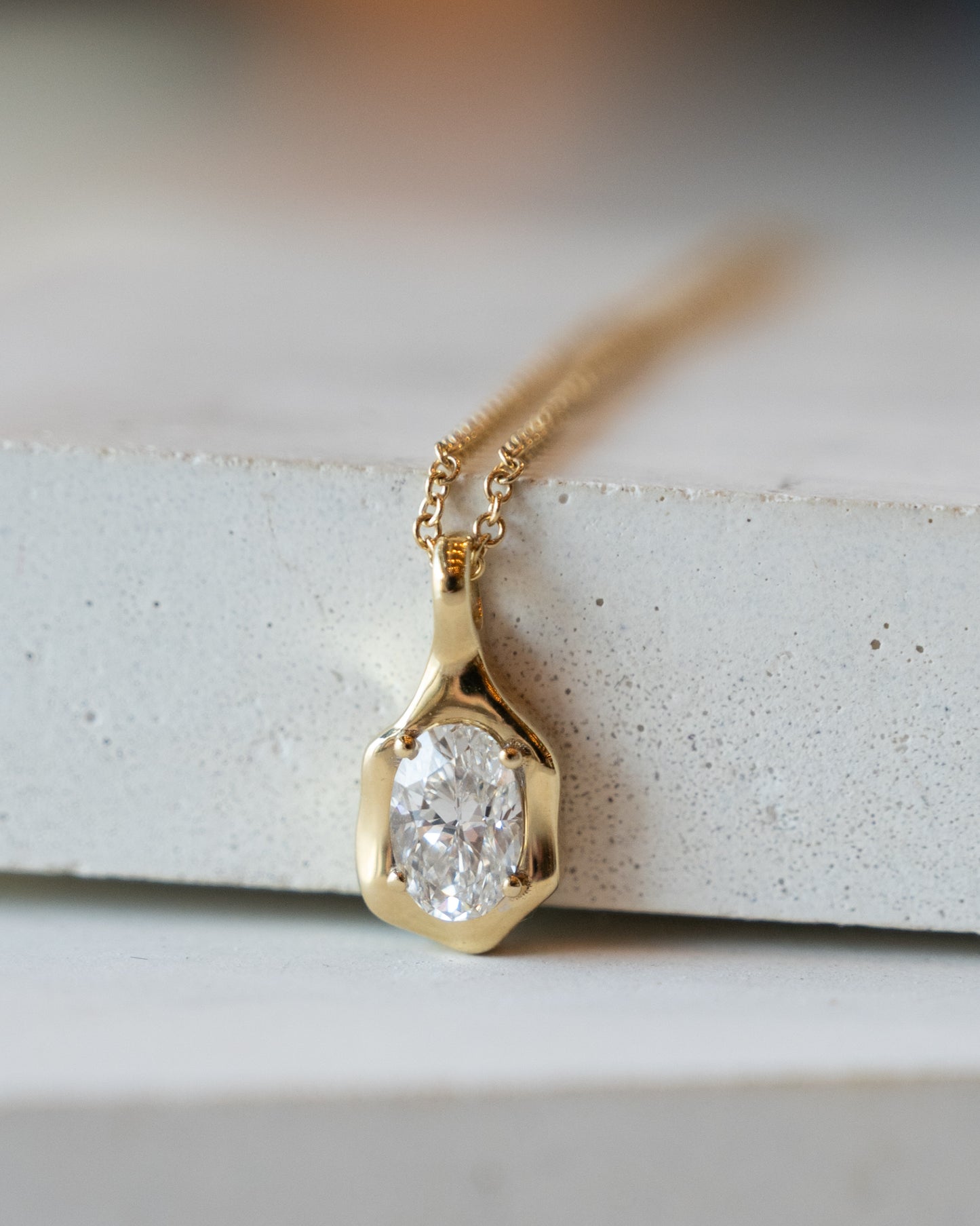 1.01 Oval Diamond Bezel Pendant Necklace 18k