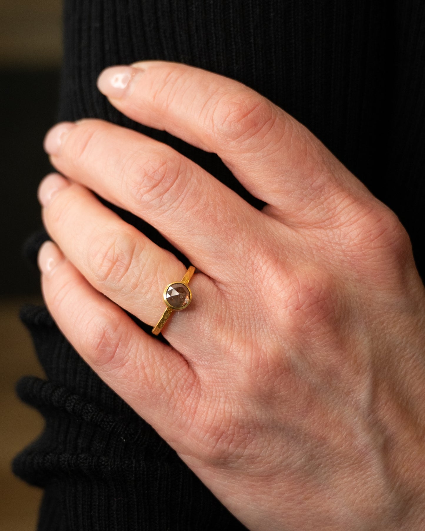 .62 Salt & Pepper Rose Diamond Engagement Ring 18k