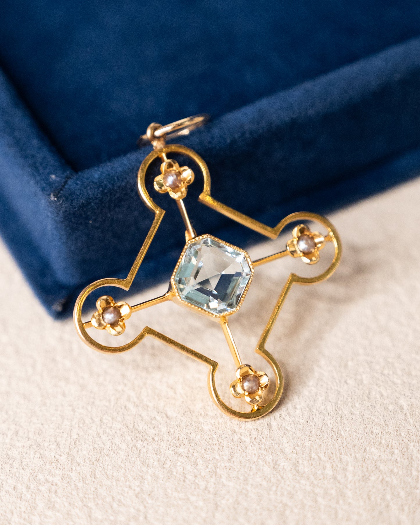 Antique Victorian Aquamarine Maltese Cross 15k