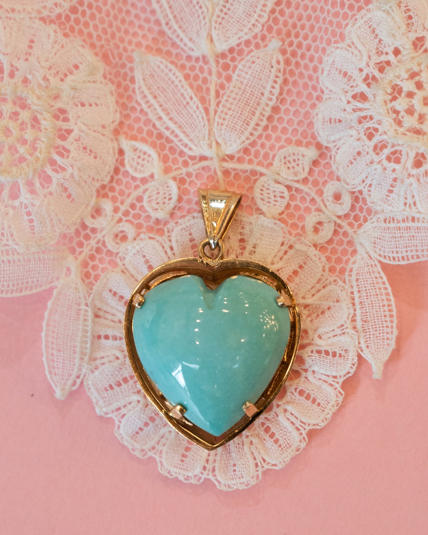 Turquoise Heart Pendant Necklace 14K Yellow Gold