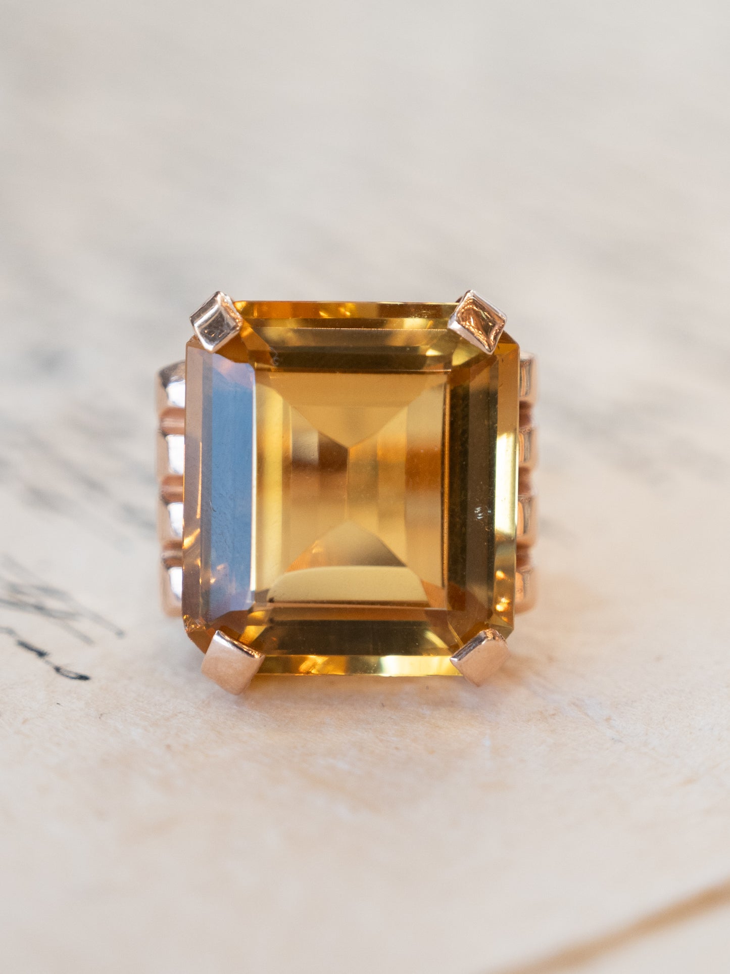 31.95 Vintage Retro Citrine Cocktail Ring 14k Rose Gold