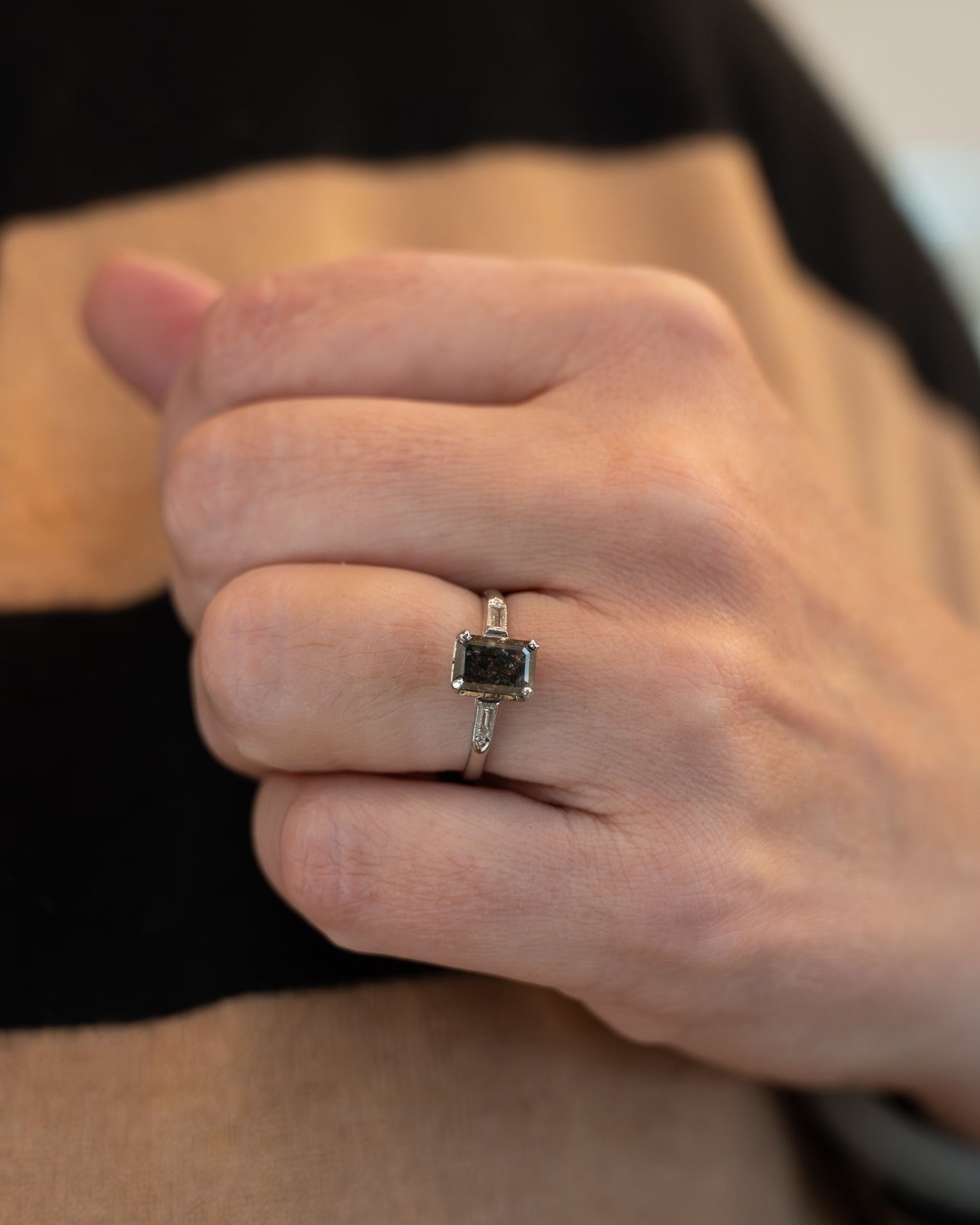 1.53 Salt & Pepper Diamond Engagement Ring Platinum