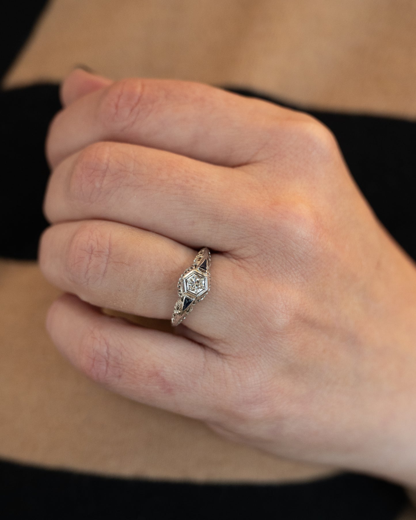 .12 Antique Art Deco Euro Diamond Engagement Ring 18k