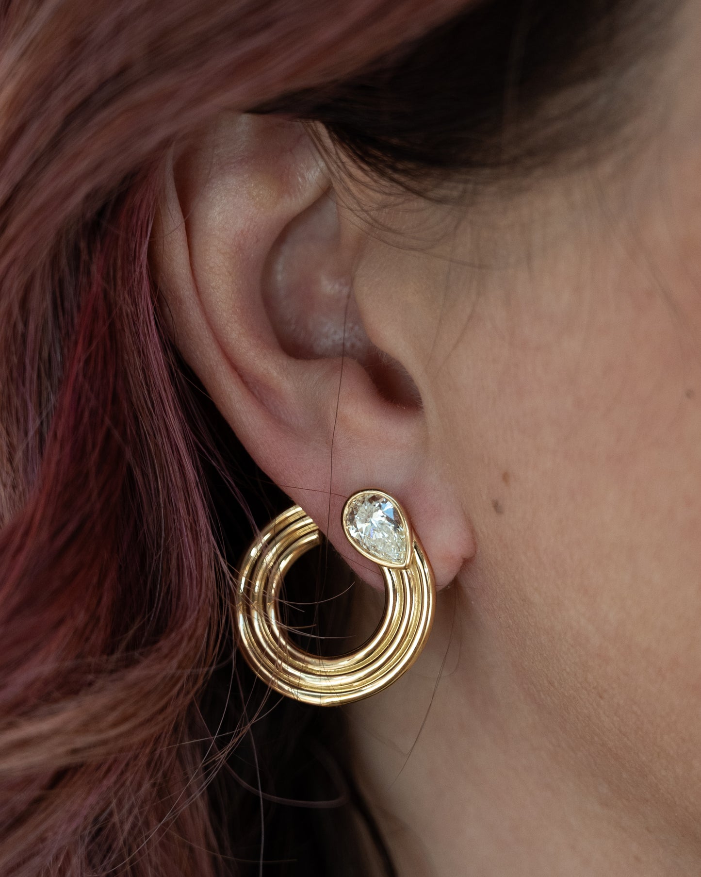 2.39 Pear Cut Diamond Hoop Earrings 18k Yellow Gold