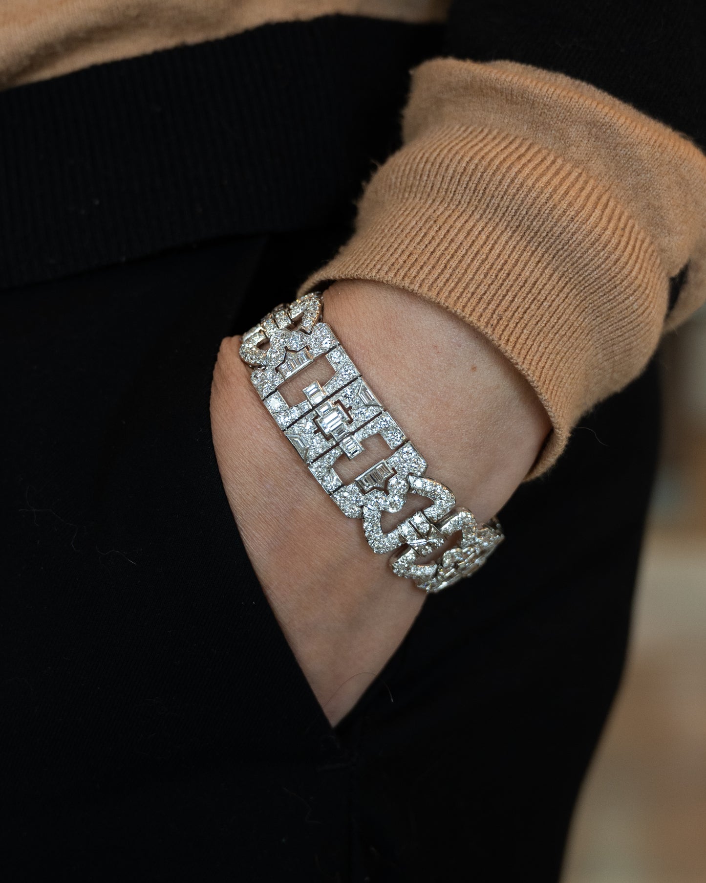 23 Carat Antique Art Deco Diamond Bracelet Platinum