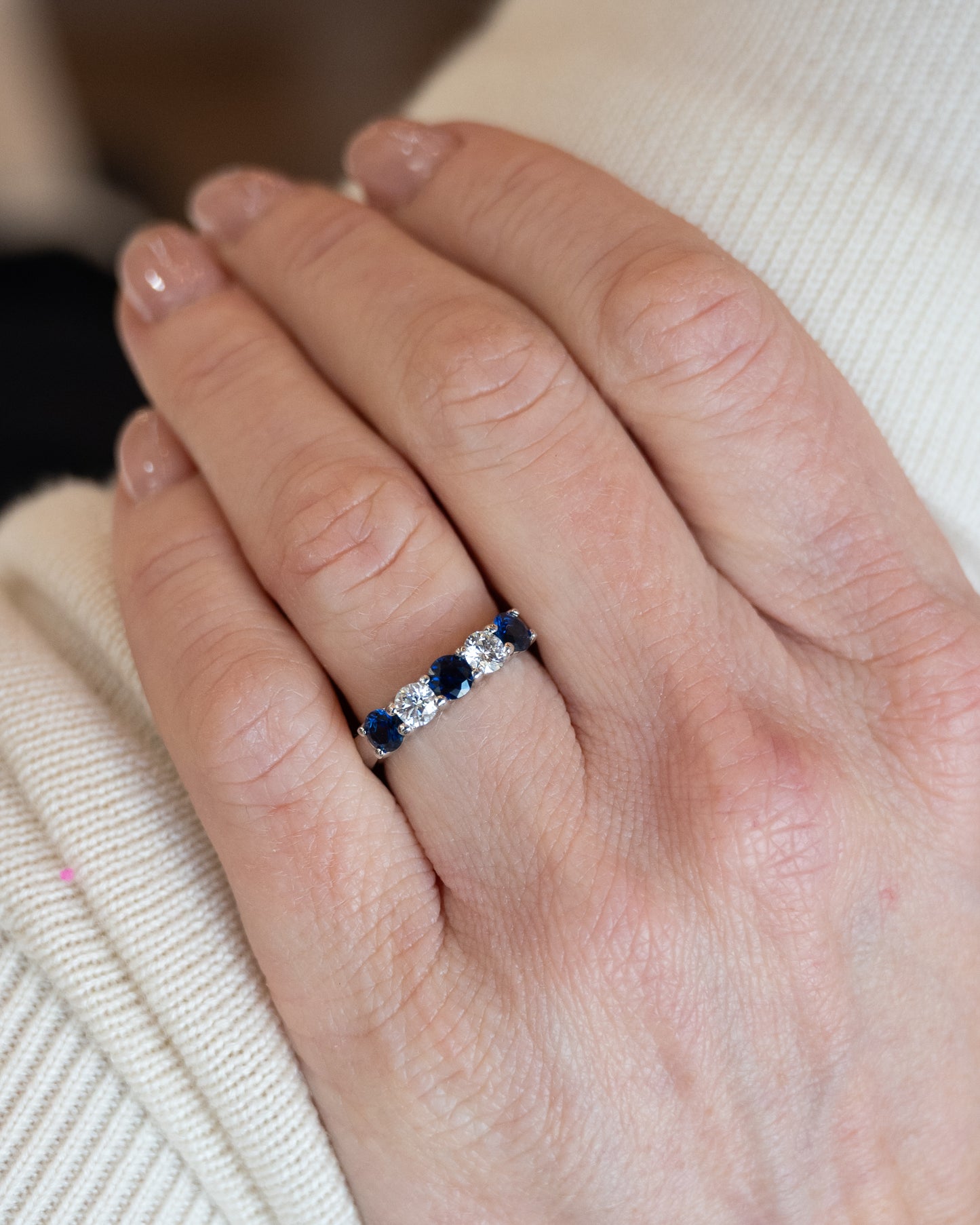 Sapphire & Diamond Five Stone Wedding Band 14k