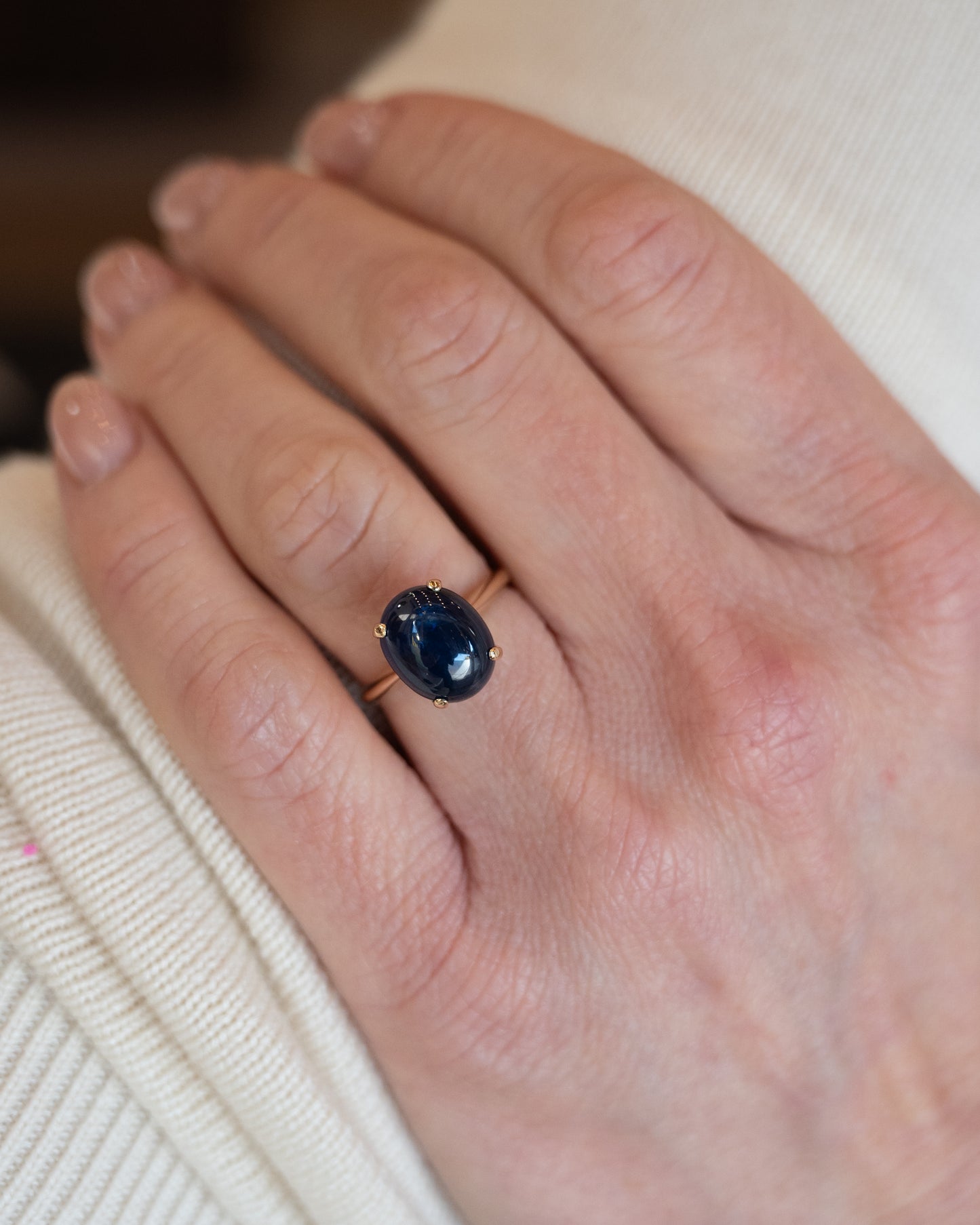 6.63 Oval Cabochon Sapphire Cocktail Ring 14k Yellow Gold