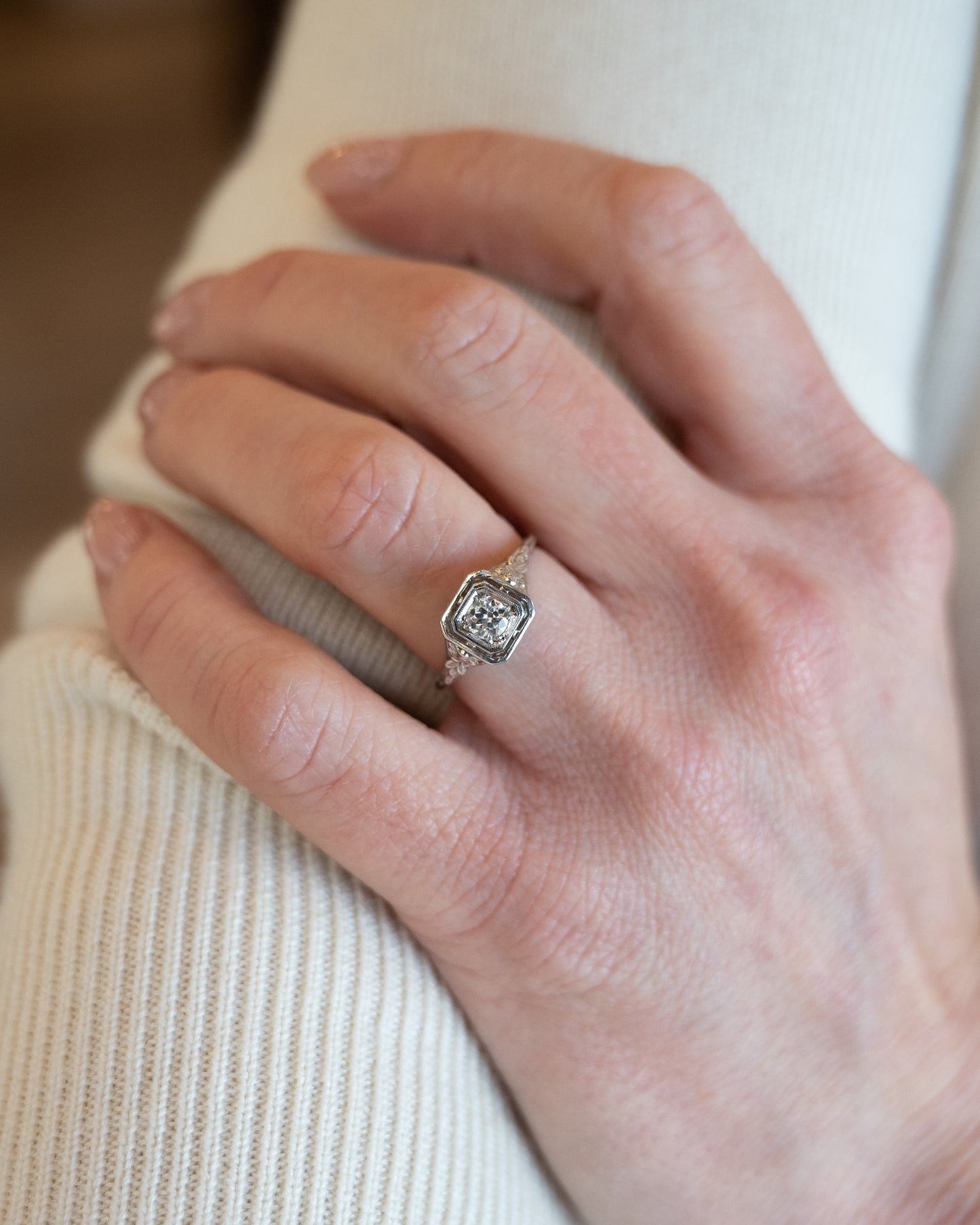 .30 Antique Old European Diamond Engagement Ring 18k