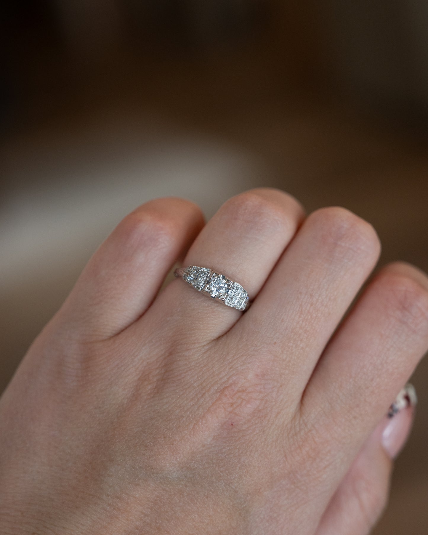 .25 Vintage Deco Transitional Diamond Engagement Ring 18k