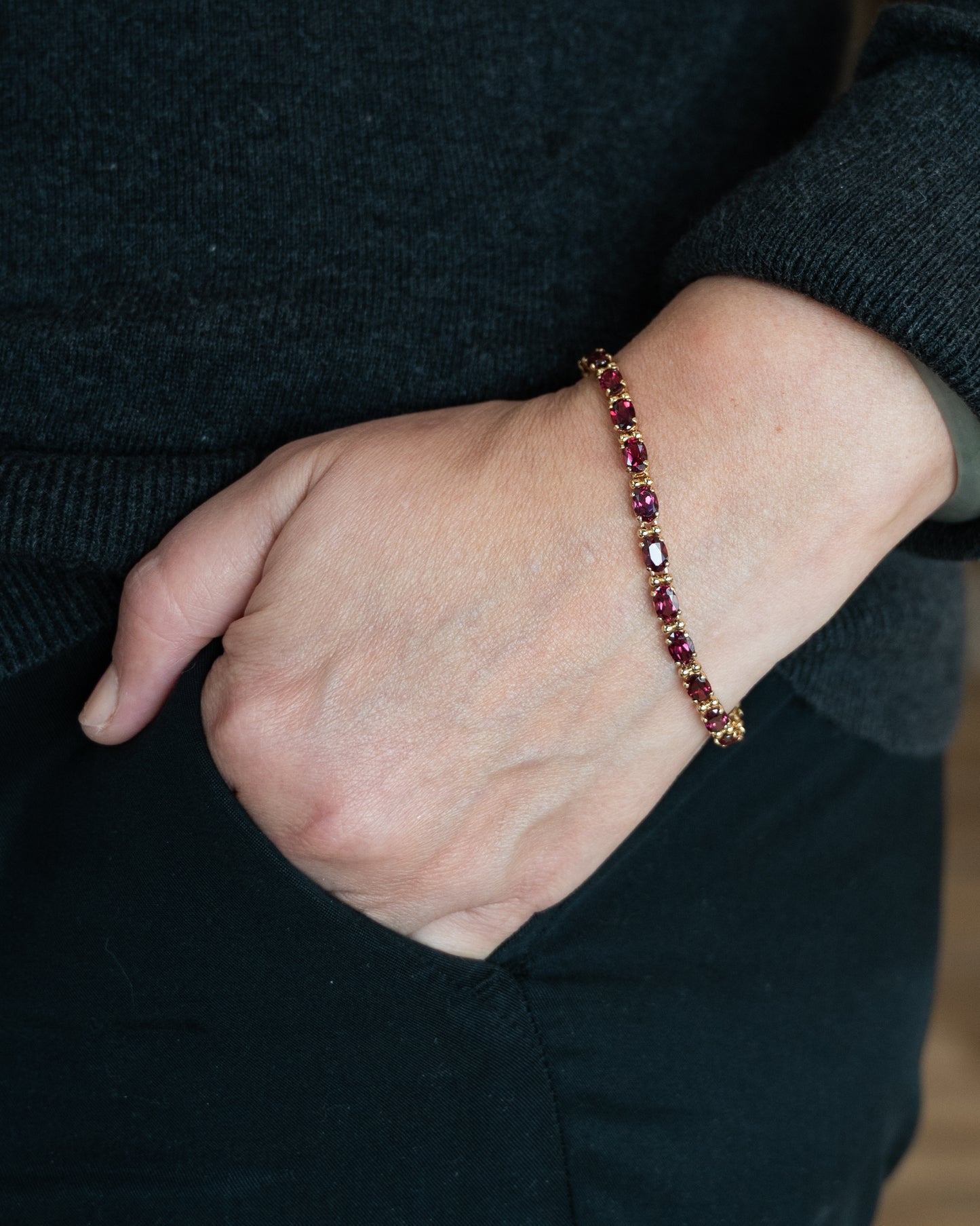 12.10 Rhodolite Garnet Tennis Bracelet in 14k