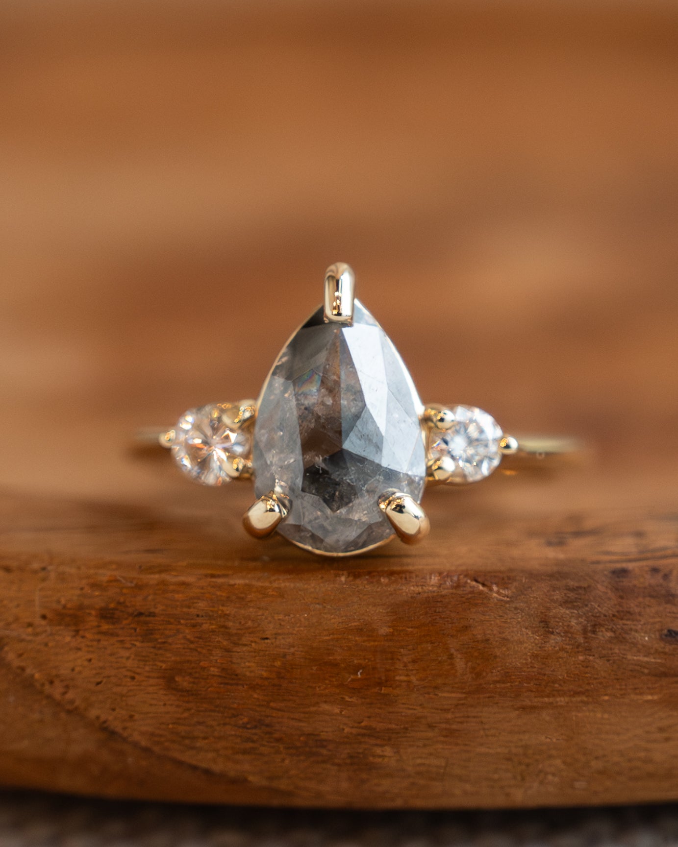 1.64 Pear Salt & Pepper Diamond Engagement Ring 14k