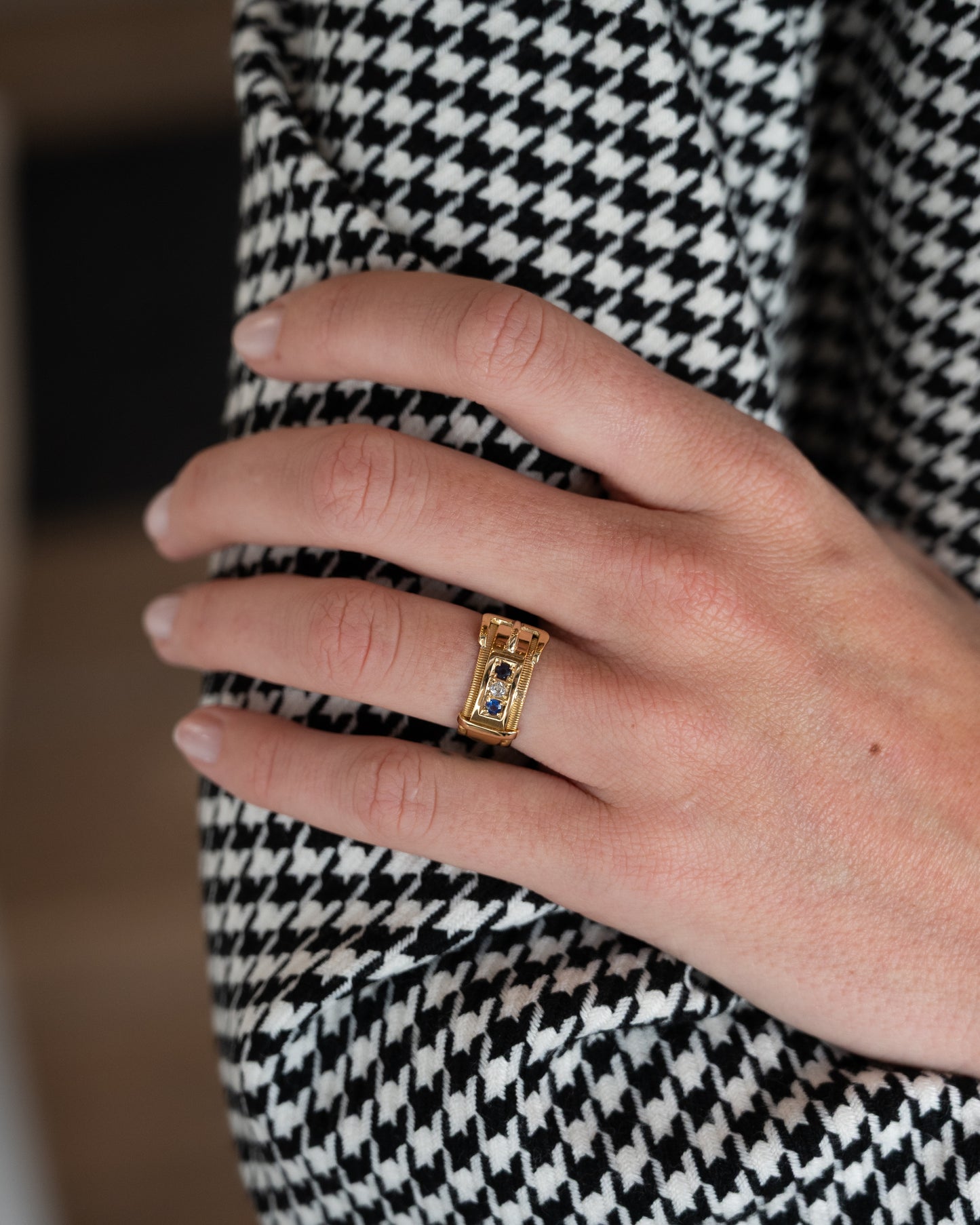 Antique Victorian Sapphire & Diamond Buckle Ring 18k