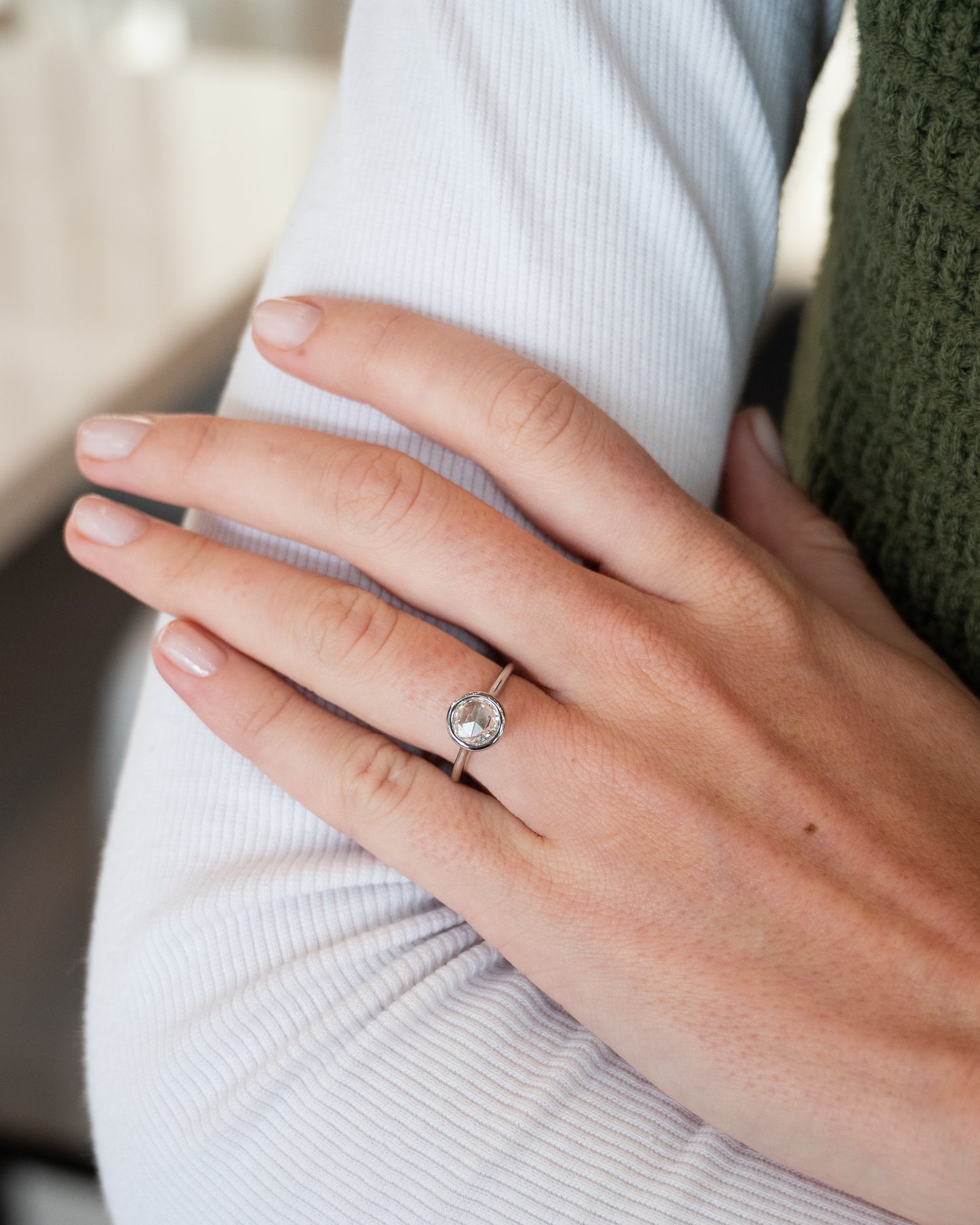 .68 Round Rose Cut Diamond Solitaire Ring 14k White Gold