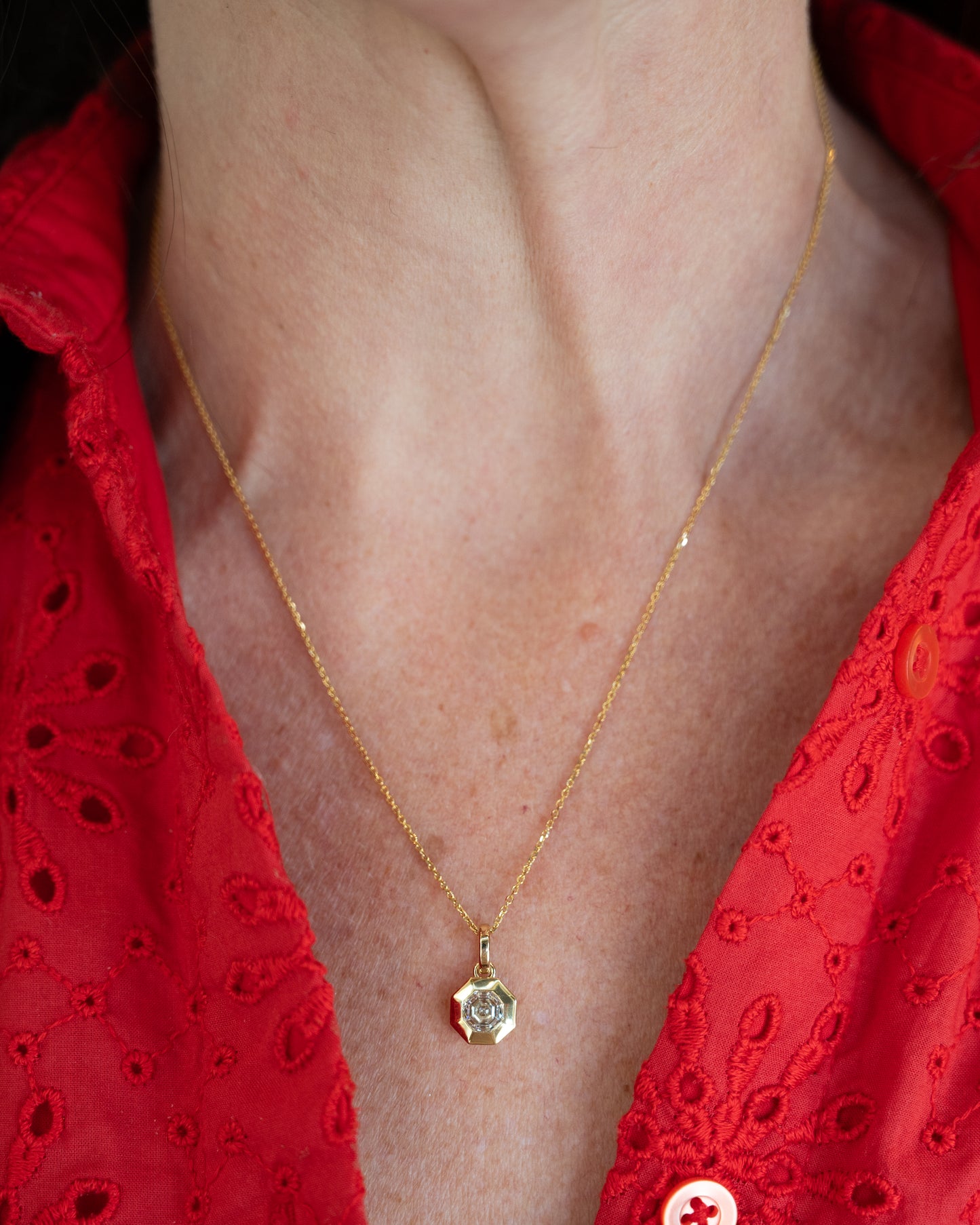 1.12 Hexagon Cut Diamond Pendant in 18k Yellow Gold