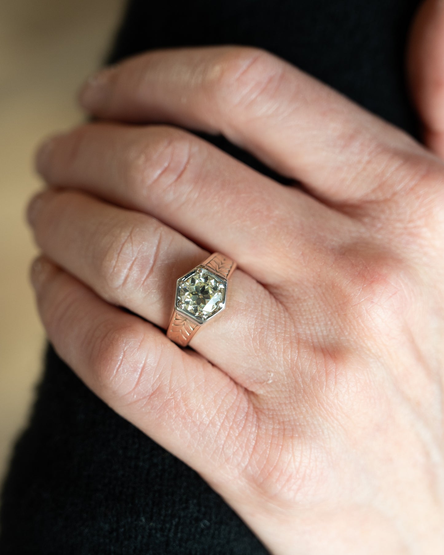 1.80 Art Deco Mens Diamond Ring in 14k Rose/White Gold