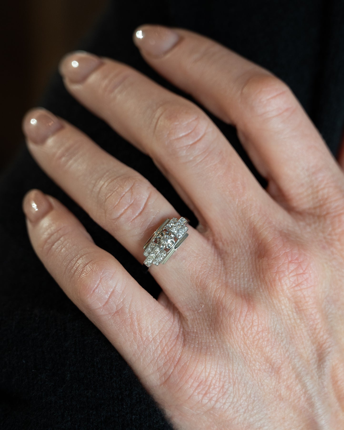 .07 Vintage 1950s Diamond Engagement Ring Platinum