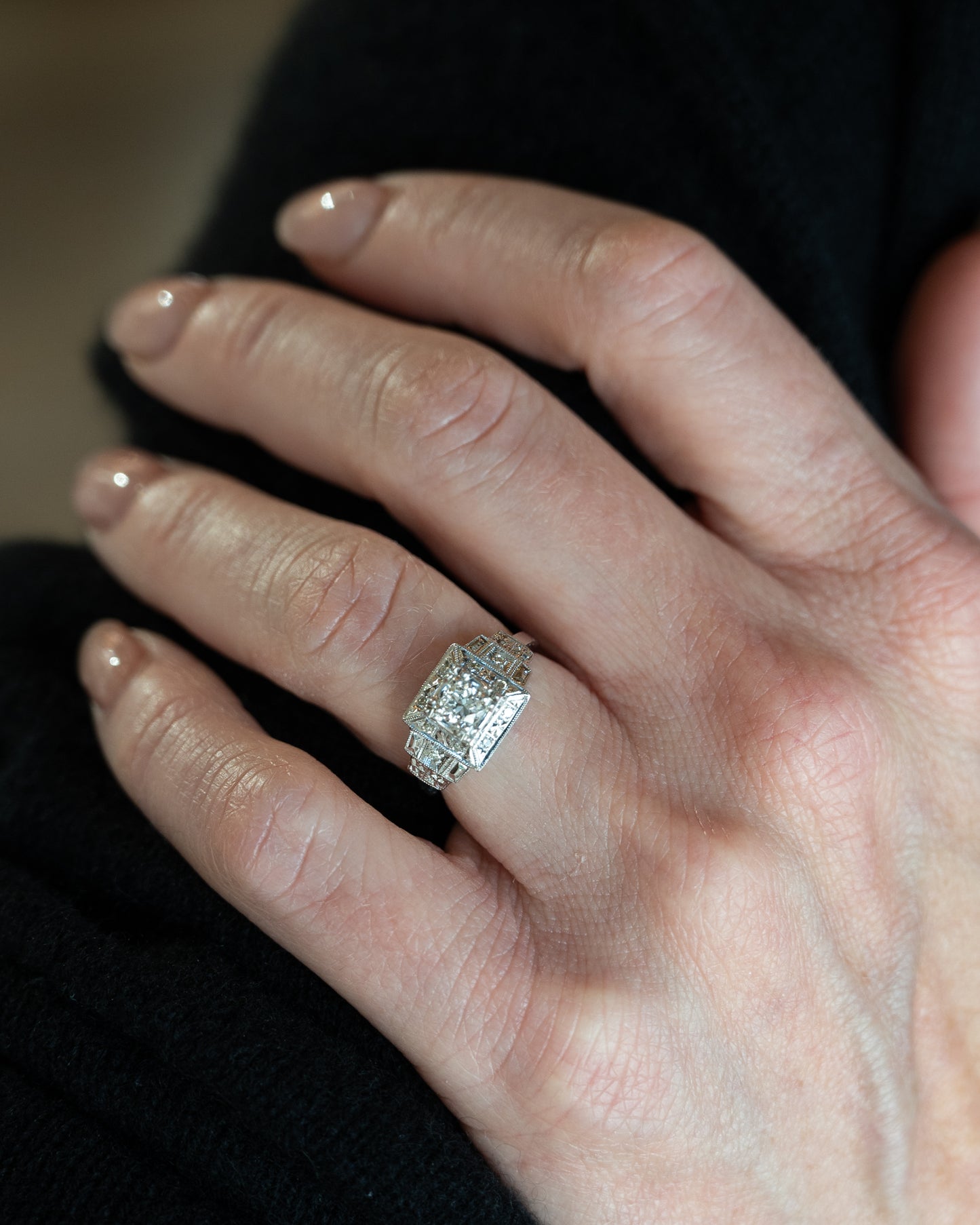 .40 Antique Art Deco Step Engagement Ring in 14k