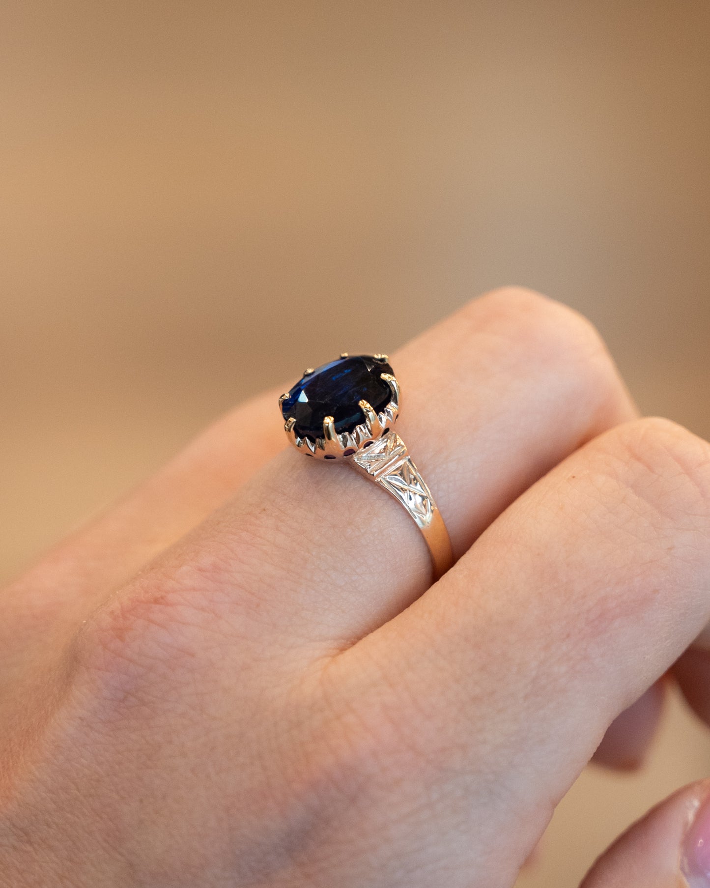 6.34 Vintage Oval Blue Sapphire Engagement Ring 14k