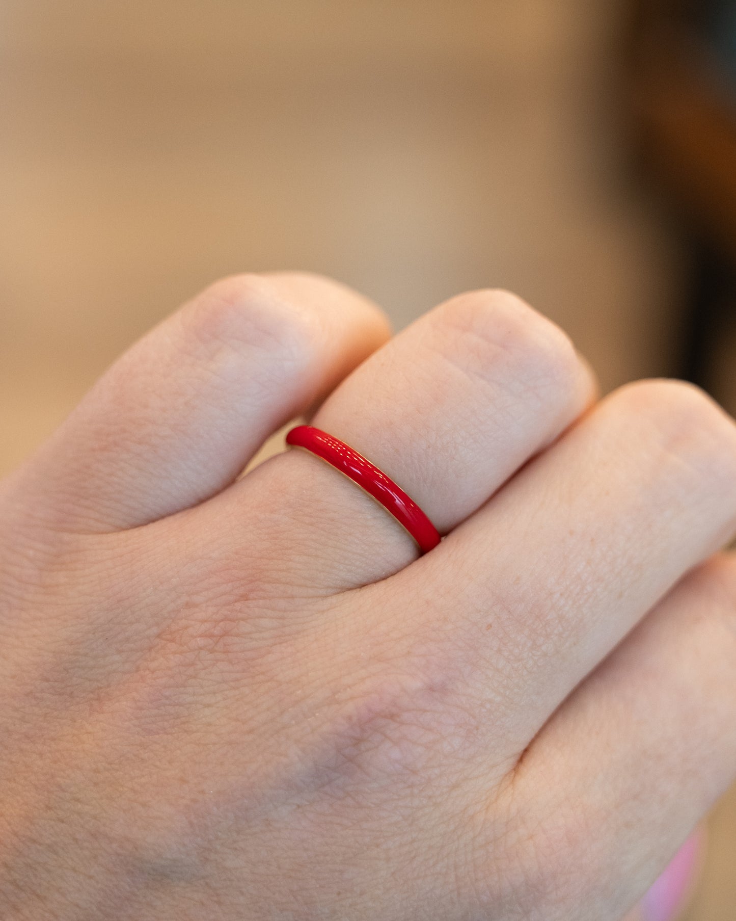 3mm Red Enamel Stacking Ring in 14k Yellow Gold