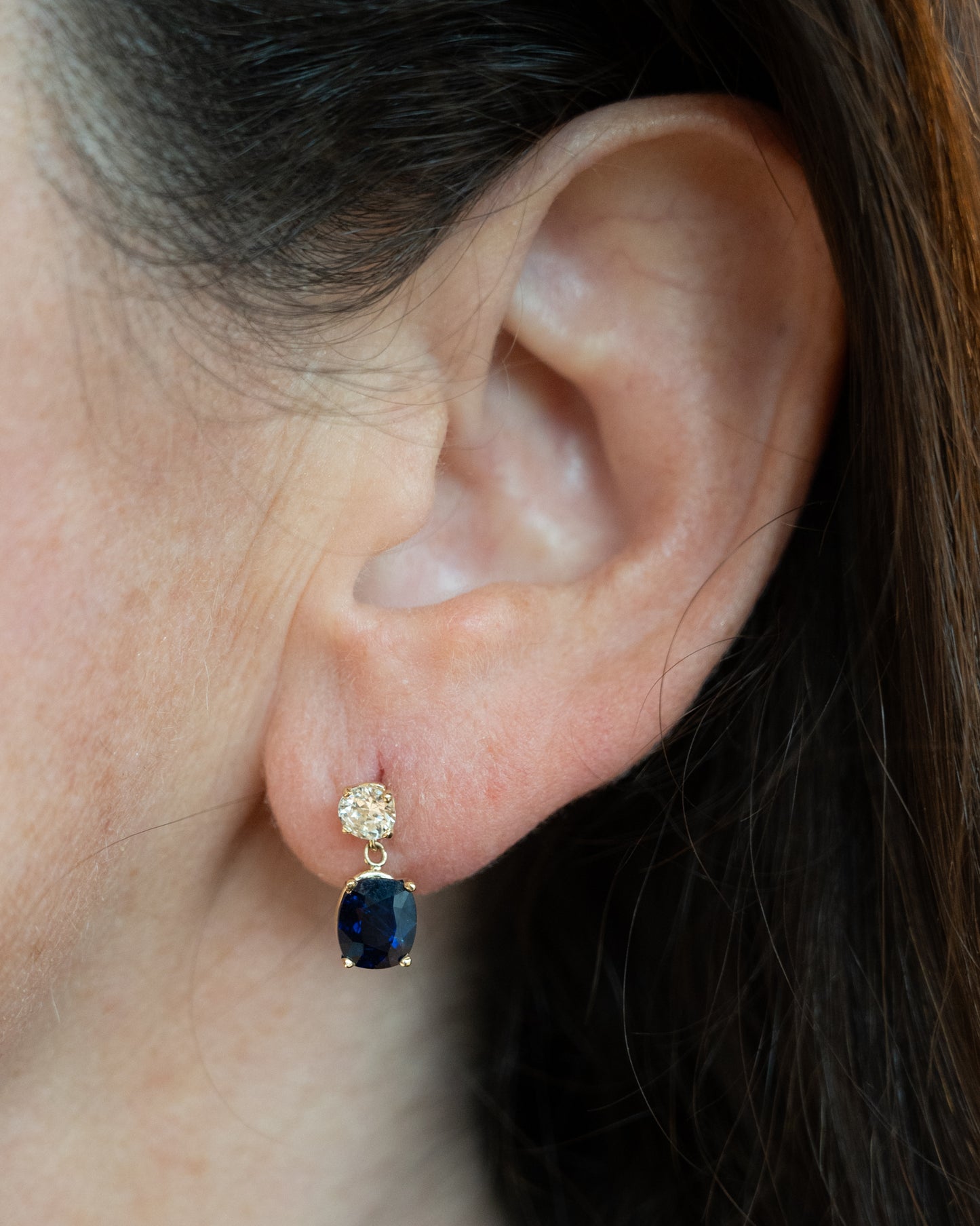 4.52 Cushion Sapphire & Diamond Drop Earrings 14k