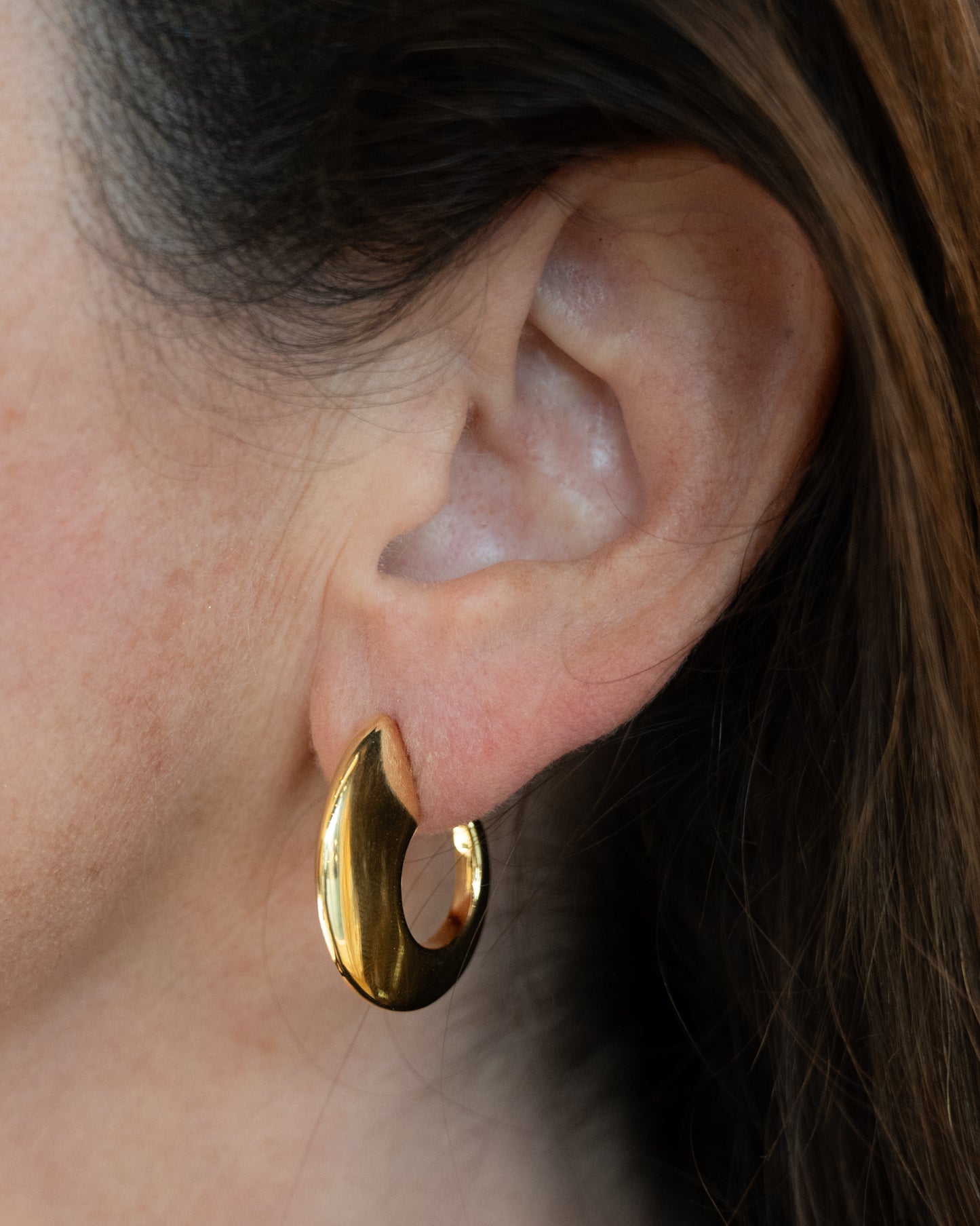 Thin Half Moon Hoop Earrings in 14k Yellow Gold