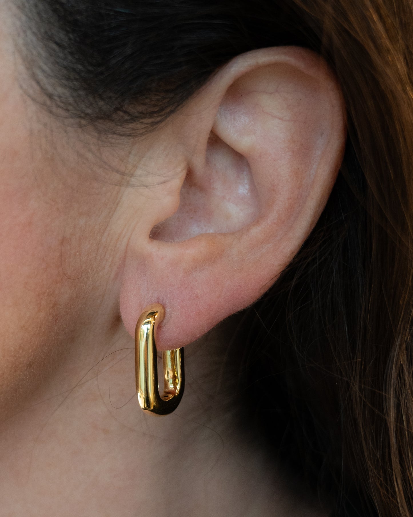 Puffy Rectangular Hoop Earrings in 14k Yellow Gold