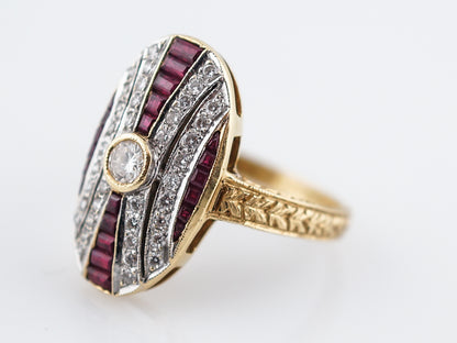 Victorian Inspired Retro Cocktail Ring .14 Round Brilliant Cut Diamond & Ruby in 18k Yellow & White Gold