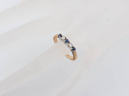 Modern Five Stone Diamond and Sapphire Cocktail Ring in 14k Yellow Gold