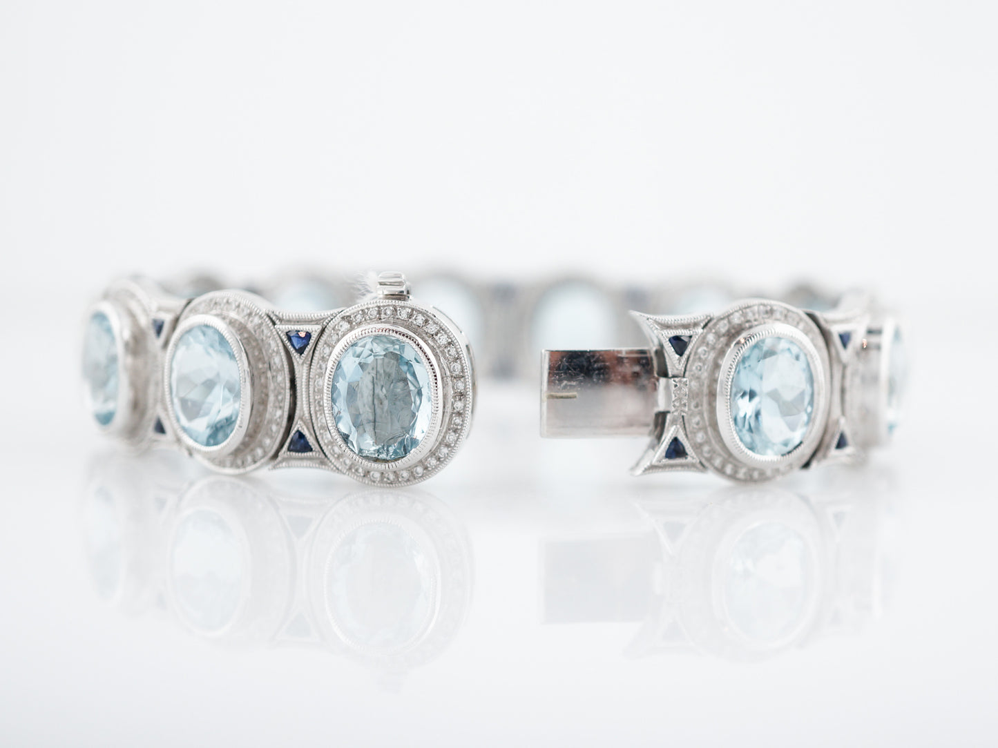 Modern Wendy Hill 41.75 Aquamarine, Sapphire & Diamond Bracelet in 18k White Gold