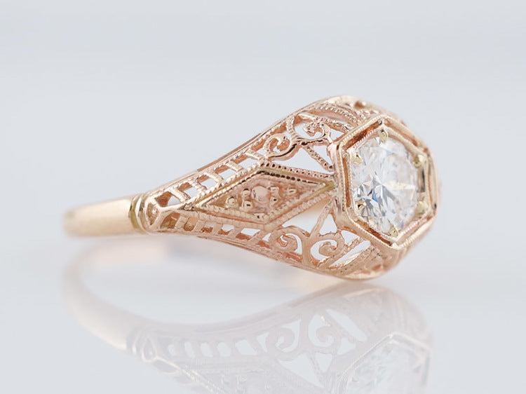 Engagement Ring Modern Antique Style .45ct Round Brilliant Diamond in 14k Rose Gold