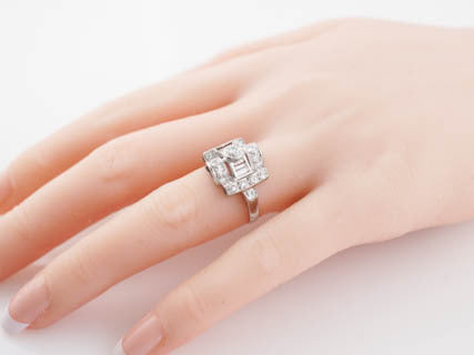Antique Engagement Ring Late Art Deco .70 cttw Transitional Cut Diamond in Platinum
