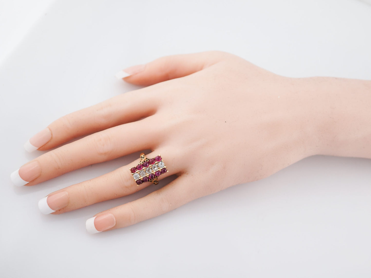 Vintage Cocktail Ring Retro 1.03 Old European Cut Diamond & Cabochon Cut Ruby in 18k Yellow Gold