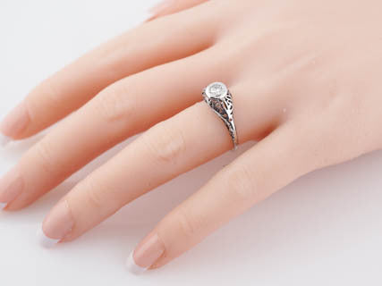 Vintage Filigree Ring Art Deco Diamond Solitaire in 14k