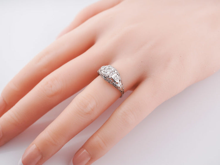 Antique Engagement Ring Art Deco .60ct Old European Cut Diamond in 18k White Gold