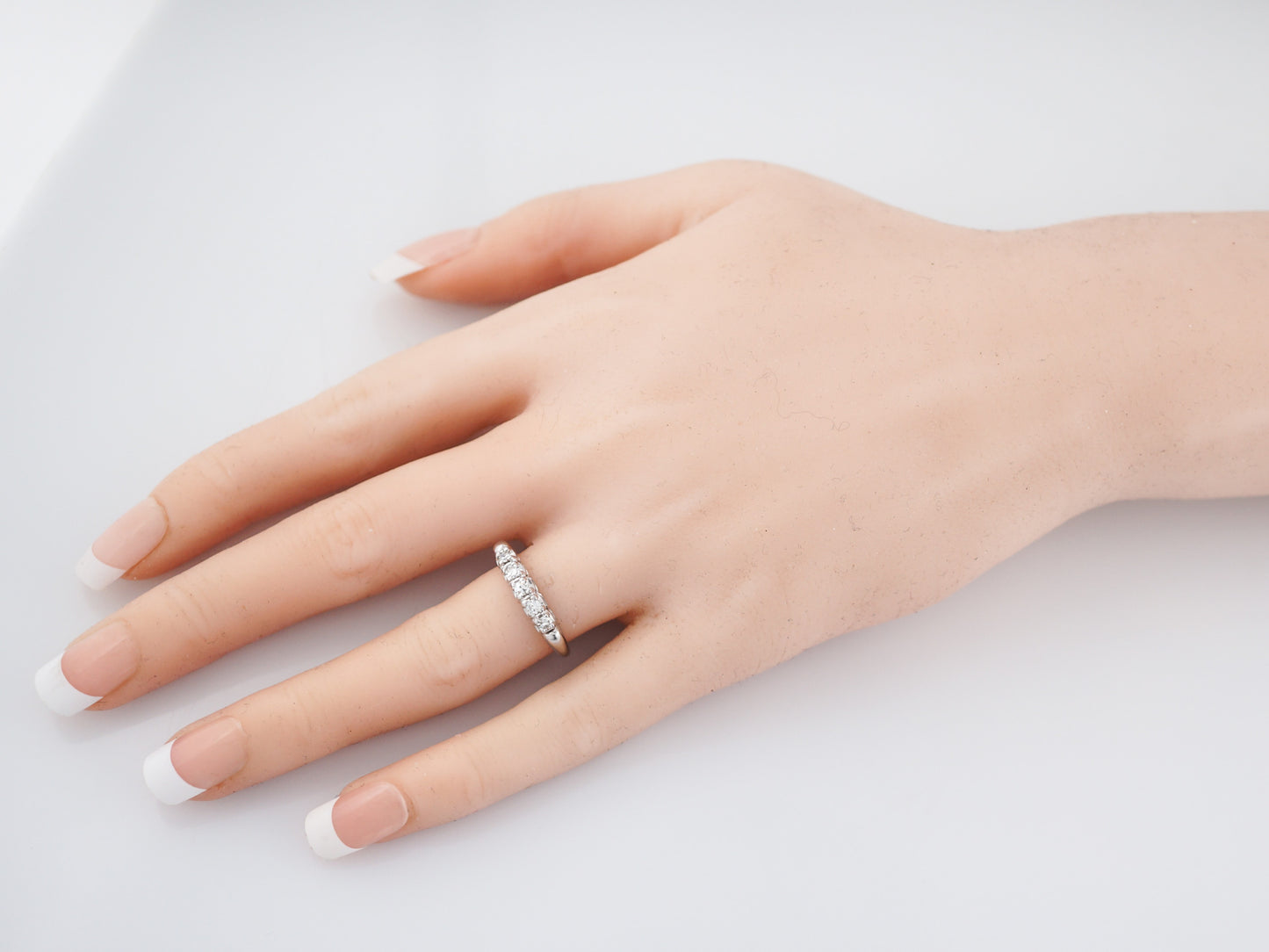 Vintage Wedding Band Mid-Century .30 Single Cut Diamonds in 14k White Gold