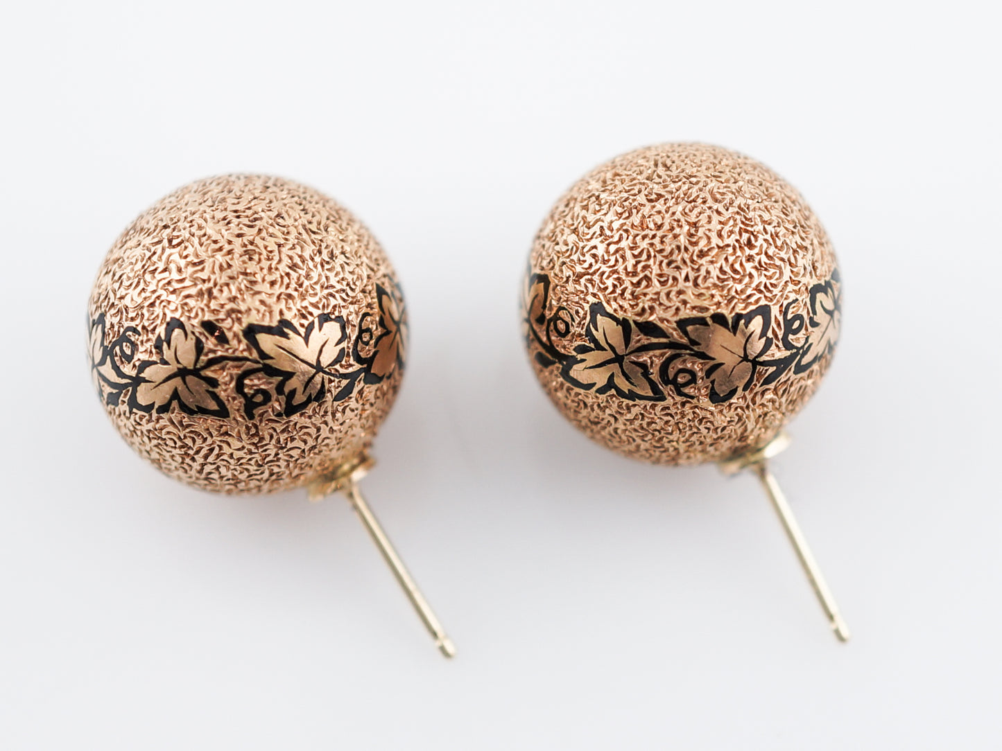 Antique Victorian Black Enameled Maple Leaf Earrings in 14k Yellow Gold