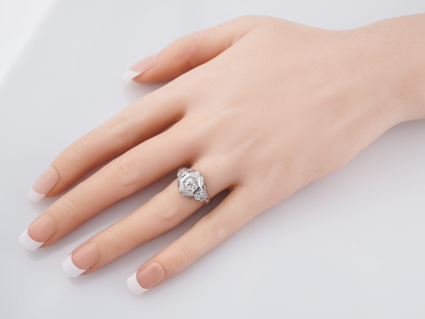 Ornate Filigree Engagement Ring Old European Cut Diamond