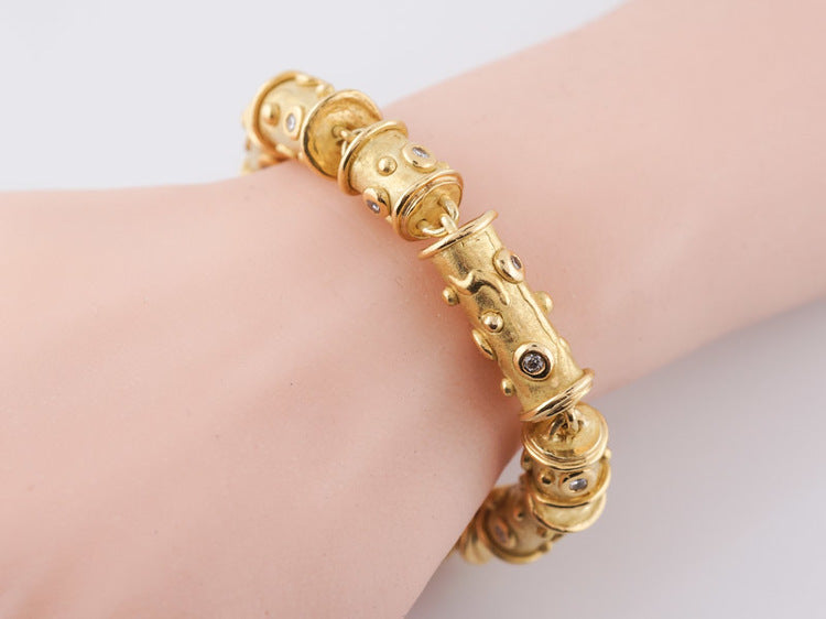 Modern Antique Style Bracelet 1.68ct Round Brilliant Cut Diamonds in 18k Yellow Gold