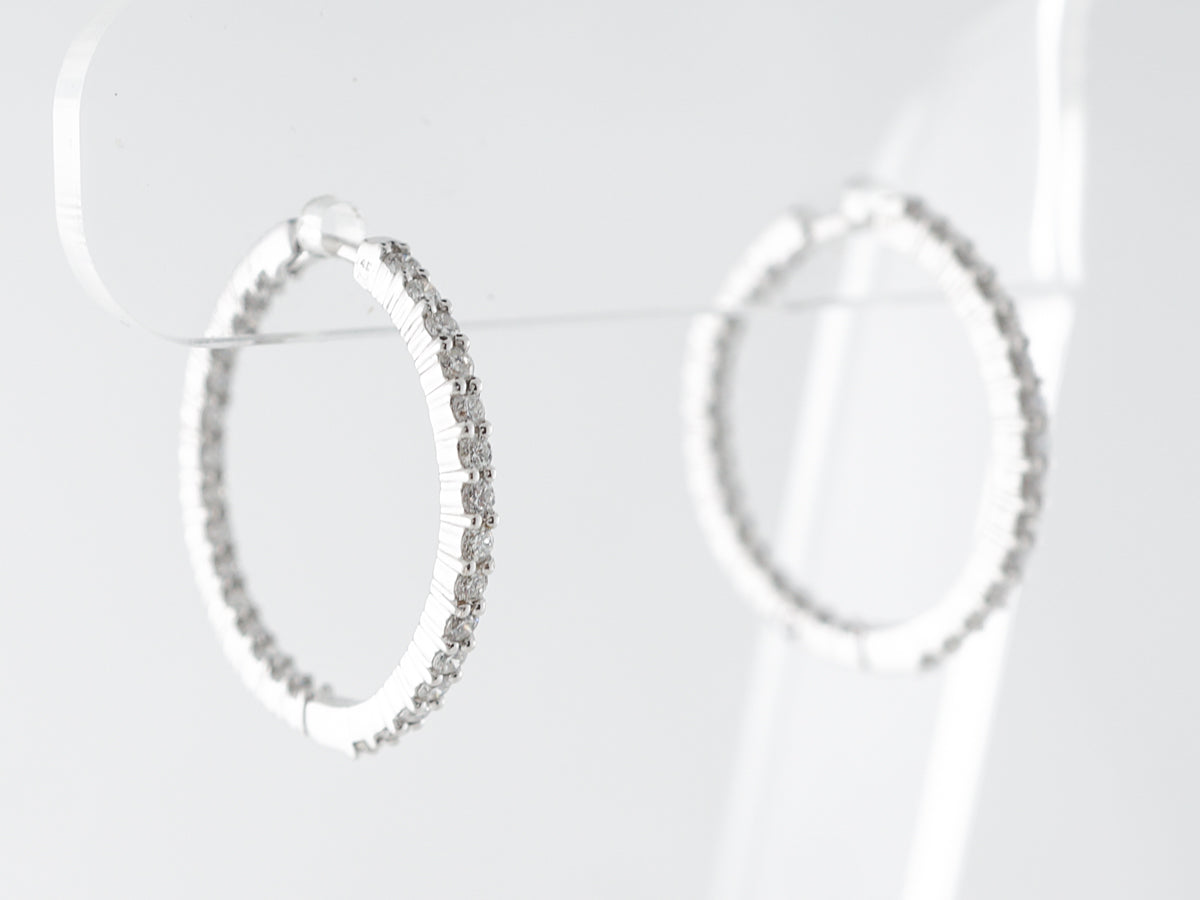 Hoop Earrings 1 Carat Diamonds in 14k White Gold